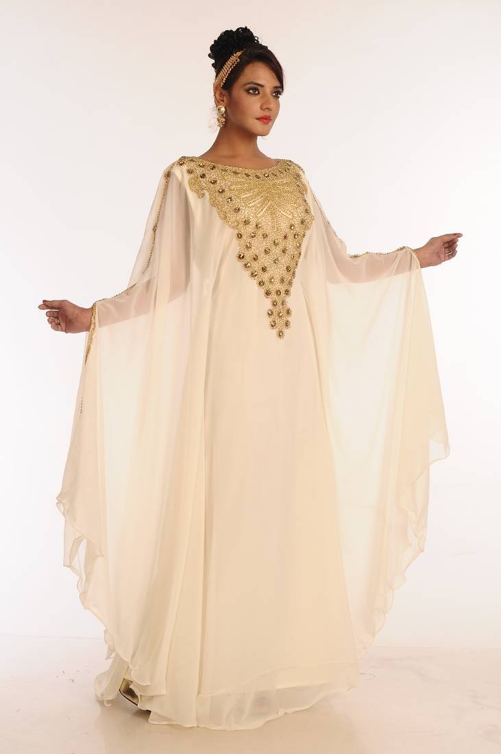Cream embroidered georgette islamic kaftan
