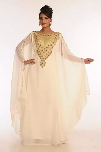 Cream embroidered georgette islamic kaftan