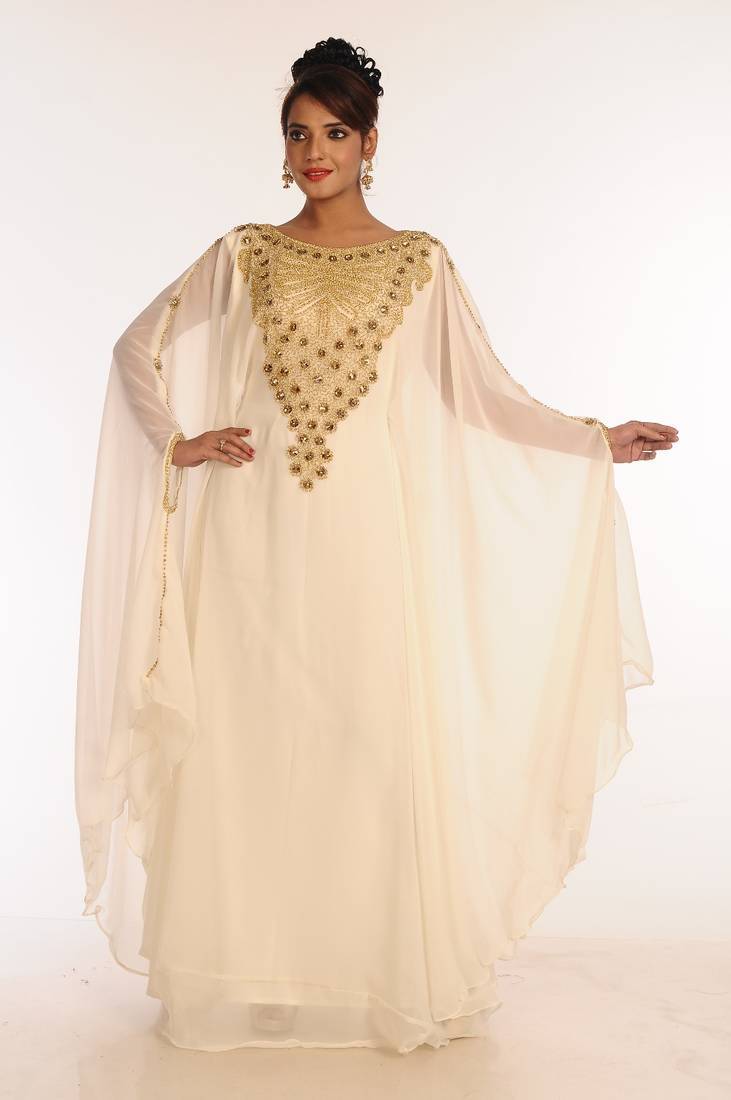 Cream embroidered georgette islamic kaftan