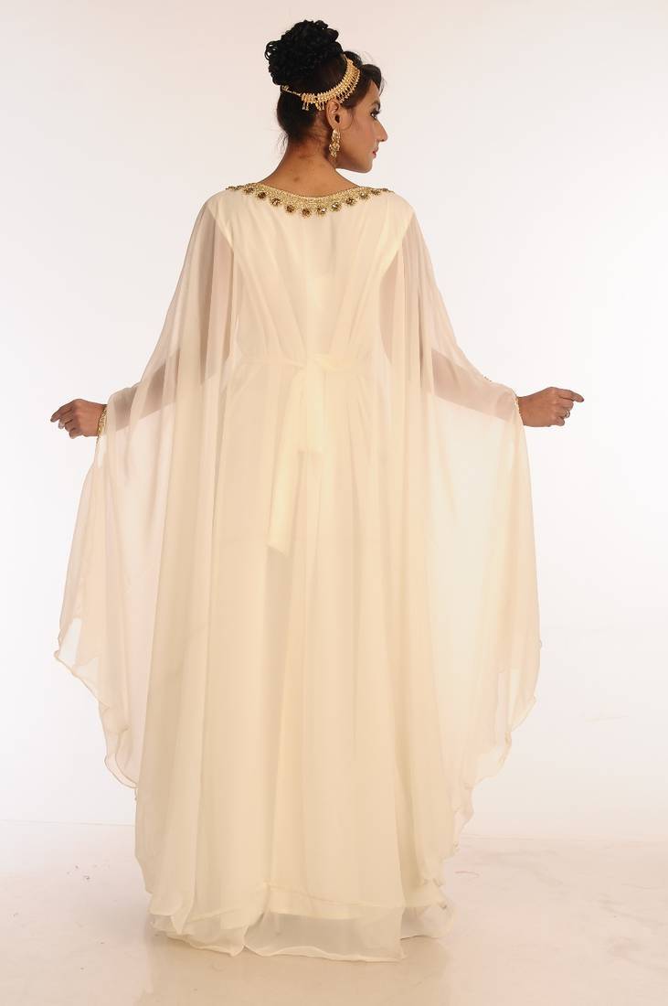 Cream embroidered georgette islamic kaftan