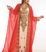 Multicolor zari work georgette islamic style party wear stones and beads embedded arabian kaftan