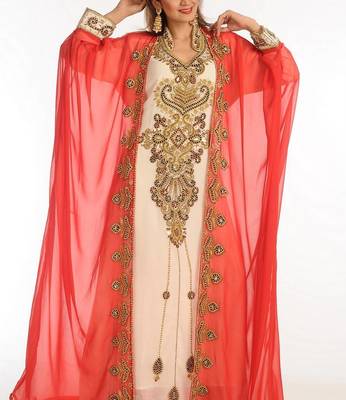 Multicolor zari work georgette islamic style party wear stones and beads embedded arabian kaftan 2