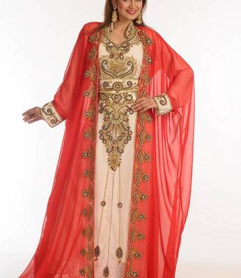 Multicolor zari work georgette islamic style party wear stones and beads embedded arabian kaftan 3