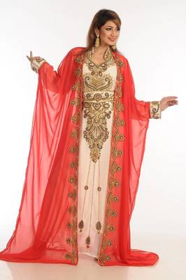 Multicolor zari work georgette islamic style party wear stones and beads embedded arabian kaftan 4