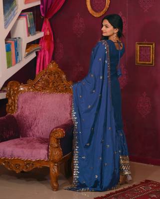 Blue colour chinnon silk heavy embroidery work fully salwar suit 2