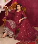 Maroon colour chinnon silk heavy embroidery work fully stitched salwar suit