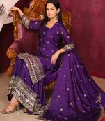 Purple colour chinnon silk heavy embroidery work fully stitched salwar suit