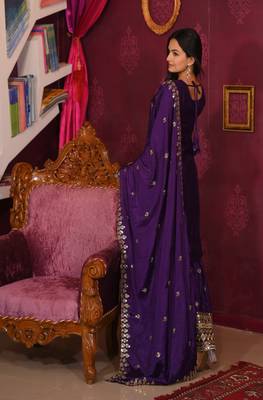 Purple colour chinnon silk heavy embroidery work fully salwar suit 3