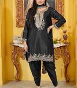 Black Colour Chinon Silk Heavy Emboridery Work Fully Punjabi Salwar Suit