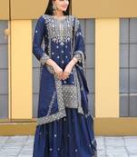 Blue colour chinnon silk heavy embroidery work fully stitched salwar suit