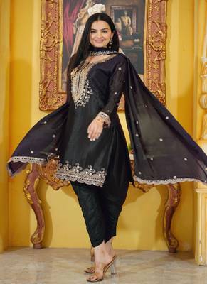 Black Colour Chinon Silk Heavy Emboridery Work Fully Punjabi Salwar Suit 2