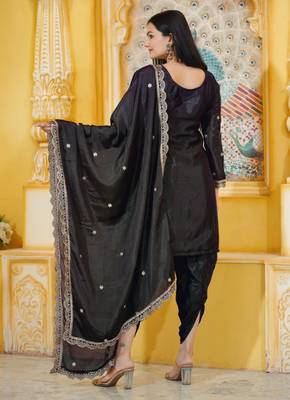 Black Colour Chinon Silk Heavy Emboridery Work Fully Punjabi Salwar Suit 3