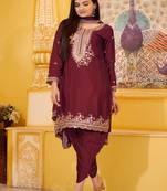 Maroon Colour Chinon Silk Heavy Embroidery Work Fully Punjabi Salwar Suit