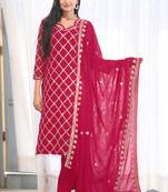 Rani colour faux georgette silk heavy embroidery work fully stitched salwar suit