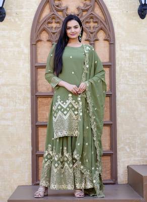 Mint green faux georgette fully sharara suit 1