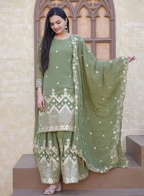 Mint green faux georgette fully sharara suit 3