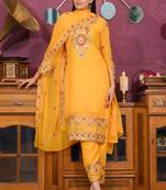 Yellow colour faux georgette silk heavy embroidery work fully stitched salwar suit