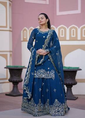 Blue faux georgette fully sharara suit 1