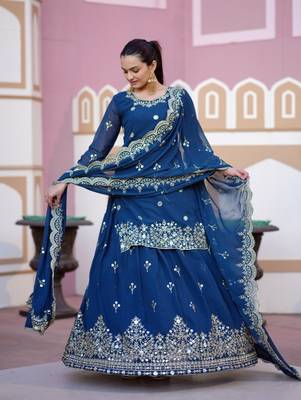Blue faux georgette fully sharara suit 3