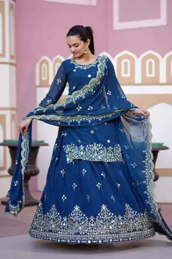 Blue faux georgette fully sharara suit