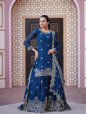 Blue faux georgette fully sharara suit 4