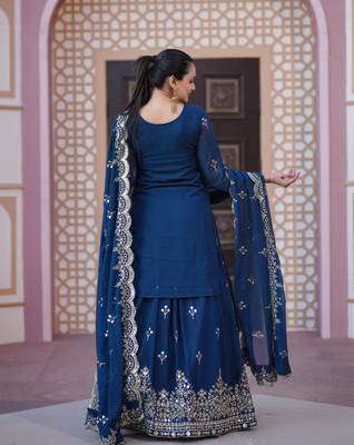 Blue faux georgette fully sharara suit 5