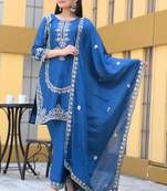 Blue colour chinnon silk heavy embroidery work fully stitched salwar suit