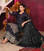 Black colour chinnon silk heavy embroidery work fully stitched salwar suit