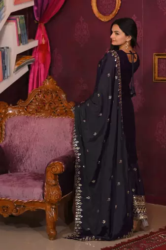 Black chinnon silk heavy embroidery work fully salwar suit
