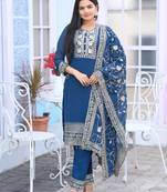Blue colour faux georgette silk heavy embroidery work fully stitched salwar suit