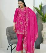 Pink colour chinnon silk heavy emrboidery work fully stitched salwar suit