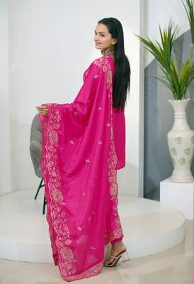Pink chinnon silk heavy emrboidery work fully salwar suit 3