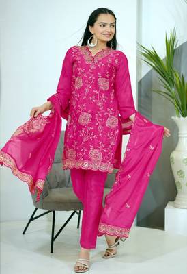 Pink chinnon silk heavy emrboidery work fully salwar suit 4