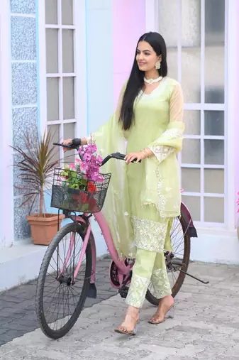 Pista organza silk heavy embroidery work fully salwar suit