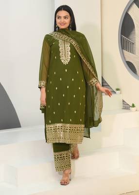 Mahendi faux georgette silk heavy embroidery work fully salwar suit 1