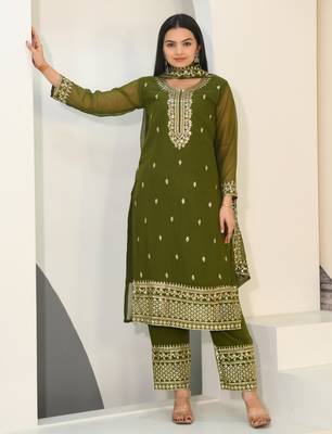 Mahendi faux georgette silk heavy embroidery work fully salwar suit 4
