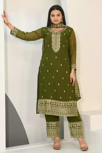 Mahendi faux georgette silk heavy embroidery work fully salwar suit