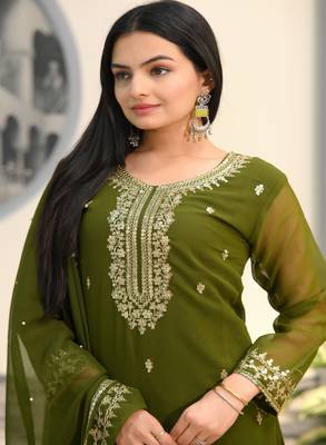 Mahendi faux georgette silk heavy embroidery work fully salwar suit 5