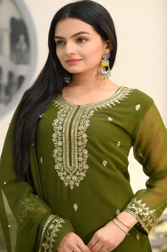 Mahendi faux georgette silk heavy embroidery work fully salwar suit