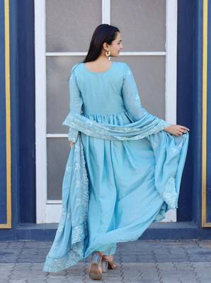 Sky blue chinnon silk heavy emrboidery work fully salwar suit 4