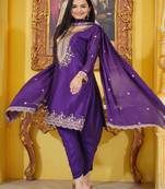 Purple colour chinnon silk heavy embroidery work fully stitched salwar suit