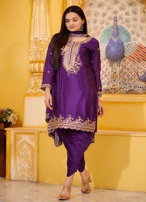 Purple chinnon silk heavy embroidery work fully salwar suit 4