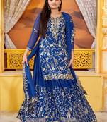 Blue colour georgette heavy embroidery work fully stitched lehenga suit set