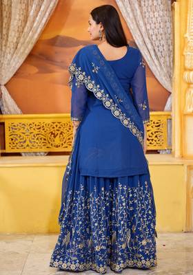 Blue georgette heavy embroidery work fully lehenga suit set 3