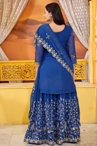 Blue georgette heavy embroidery work fully lehenga suit set