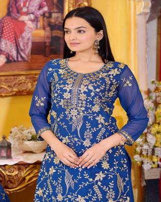 Blue georgette heavy embroidery work fully lehenga suit set 5