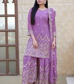 Lavender colour georgette heavy embroidery work fully stitched sharara suit set
