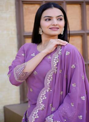 Lavender georgette heavy embroidery work fully sharara suit set 5