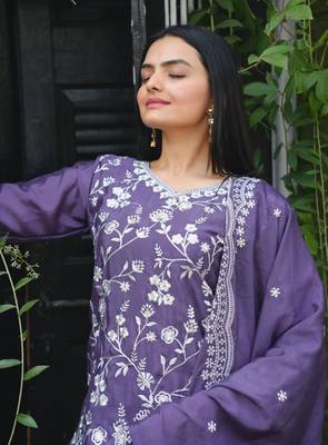 Lavender chinnon silk heavy emrboidery work fully sharara suit 5