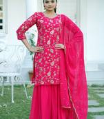 Pink colour faux georgette heavy embroidery work fully stitched sharara suit